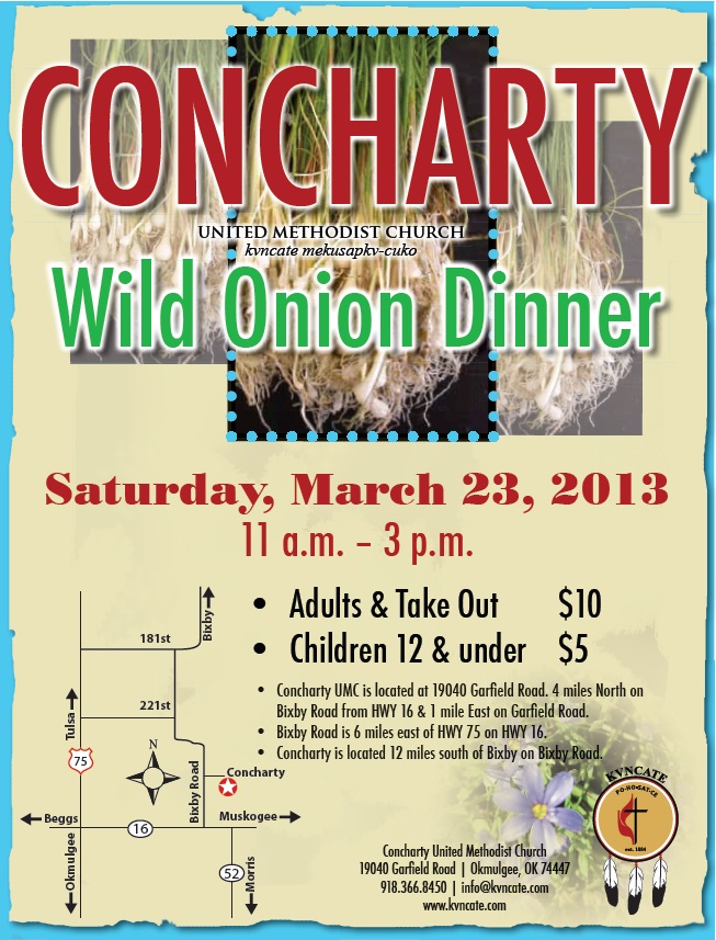 Concharty United Methodist Church Wild Onion Dinner, March 23, 2013, 11 a.m. - 3 p.m.