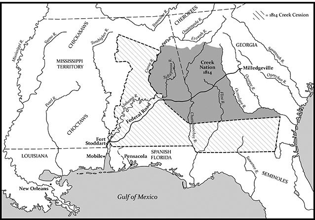 Map of Land Ceded to the United States by the warring Creek Nations in the Treaty of Fort Jackson of 1814